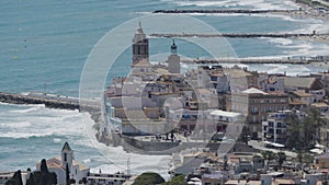 Coastline showing town of sitges, near Barcelona, Spain