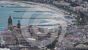 Coastline showing town of sitges, near Barcelona, Spain