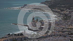 Coastline showing town of sitges, near Barcelona, Spain