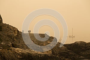 Coastline of Sooke, BC obscurred by smoke and haze from the Oregon wildfires 2020