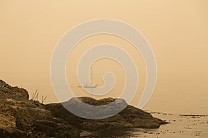 Coastline of Sooke, BC obscurred by smoke and haze from the Oregon wildfires 2020