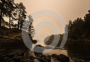 Coastline of Sooke, BC obscurred by smoke and haze from the Oregon wildfires 2020