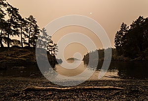 Coastline of Sooke, BC obscurred by smoke and haze from the Oregon wildfires 2020