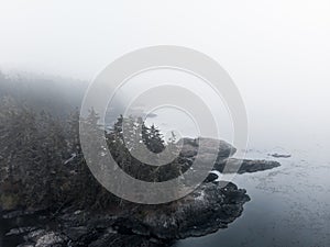 Coastline of Sooke, BC obscurred by smoke and haze from the Oregon wildfires 2020