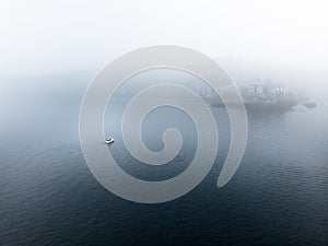 Coastline of Sooke, BC obscurred by smoke and haze from the Oregon wildfires 2020