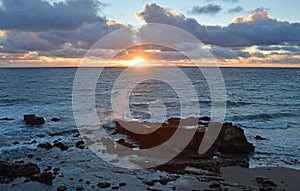 Coastline at sunset at Heisler Park in Laguna Beach, California.