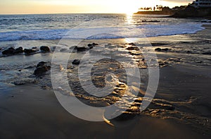 Coastline at sunset in Laguna Beach, California.