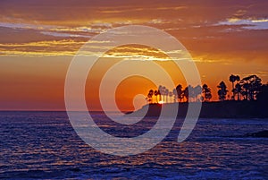 Coastline at sunset in Laguna Beach, California.