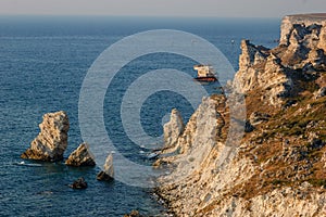 Coastline of Tarhankut in rays of sunset