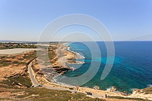 Coastline view from a height Rosh HaNikra, Israel