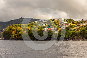 Coastline view with lots of villas on the hill, Kingstown, Saint Vincent and the Grenadines photo