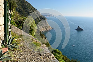 Coastline view from Monesteroli. National park of the Cinque Terre. Liguria. Italy