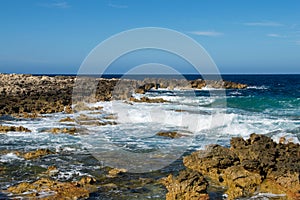 Coastline at windy day at Cirkewwa in Malta.