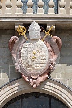 Coat of arms of Abbot Sebastian Hyller, Basilica of St. Martin and Oswald in Weingarten, Germany