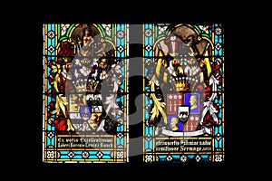 Coat of arms of Baroness Antony Sermage and Baron Levin Rauch, stained glass in Zagreb cathedral photo