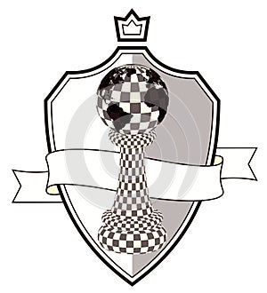 Coat of arms chess pawn and crown, vector