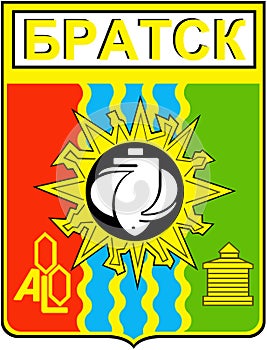 Coat of arms of the city of Bratsk, 1980. Irkutsk region. Russia