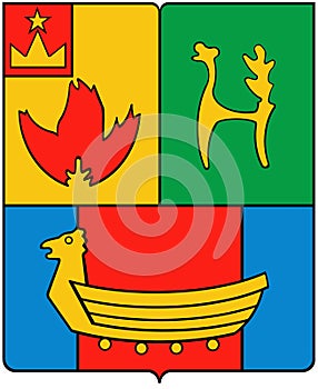 Coat of arms of the city of Skhodnya. Moscow region. Russia