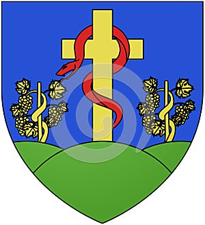 Coat of arms of the city of Tokai. Hungary