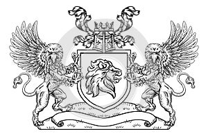 Coat of Arms Crest Lion Griffin or Griffon Shield