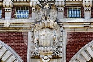 The coat of arms of the Ellis Island Immigration Museum, which was the U.S. Customs House in New York.