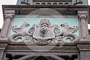 The coat of arms of Fiscal Island - Ilha Fiscal Palace in Guanabara Bay - Rio de Janeiro, Brazil