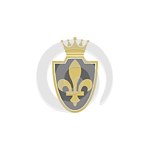 Coat of arms with fleur de lis heraldic symbol isolated on white background