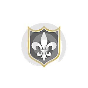 Coat of arms with fleur de lis heraldic symbol isolated on white background