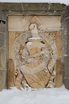 Coat of arms in the folly at the MacKenzie King estate, Gatineau Park