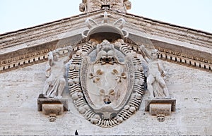 Coat-of-arms of France on the facade of Church of St Louis of the French, Rome