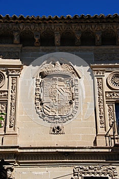 Coat of arms on the front town hall along the Cardenal Benavides street, Baeza, Spain. photo