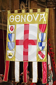 Coat of arms of Genoa.Medioeval banner