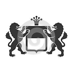 Coat of arms. Heraldic Lions with Shield and Crown. Vector