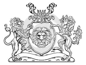 Coat of Arms Horse Lions Crest Shield Family Seal