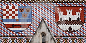 Coat of arms of the Kingdom of Croatia, Slavonia and Dalmatia and the City of Zagreb, St Mark\'s church in Zagreb, Croatia