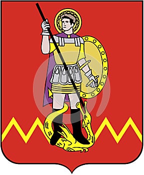 Coat of arms of Megeve district. Kostroma region. Russia