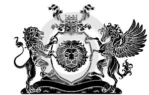 Coat of Arms Pegasus Lion Crest Shield Family Seal