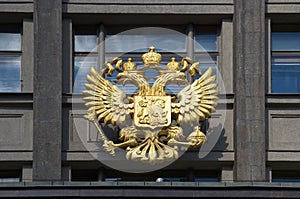 The coat of arms of Russia on the building of the State Duma, Moscow photo
