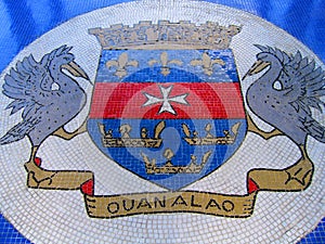 The coat of arms of Saint Barthelemy in mosaic