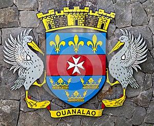 The coat of arms of Saint Barthelemy (St. Barths).