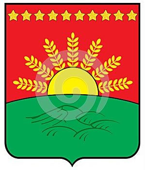 Coat of arms of the Sharlyk region. Orenburg region. Russia