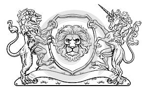 Coat of Arms Unicorn Lion Crest Shield Family Seal