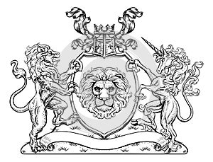 Coat of Arms Unicorn Lion Crest Shield Family Seal