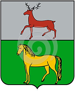 Coat of arms of the village Pochinki. Nizhny Novgorod Region. Russia