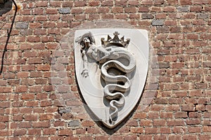 The coat of arms of the Visconti family, Monza Gardens of the Royal Villa.