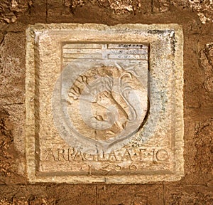 Coat of arms on a wall of The Palace of the Grand Master of the Knights, Rhodes, Greece