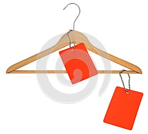 Coat hanger and two blank price tags