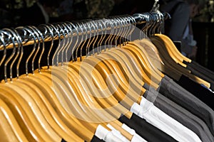 Coat hangers clothes detail close up