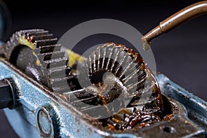 Coating steel gears with new grease. A mechanism for transmitting torque in a mechanical device