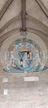 Coats of Arms, Cloisters, Norwich Cathedral, Norfolk, England, UK